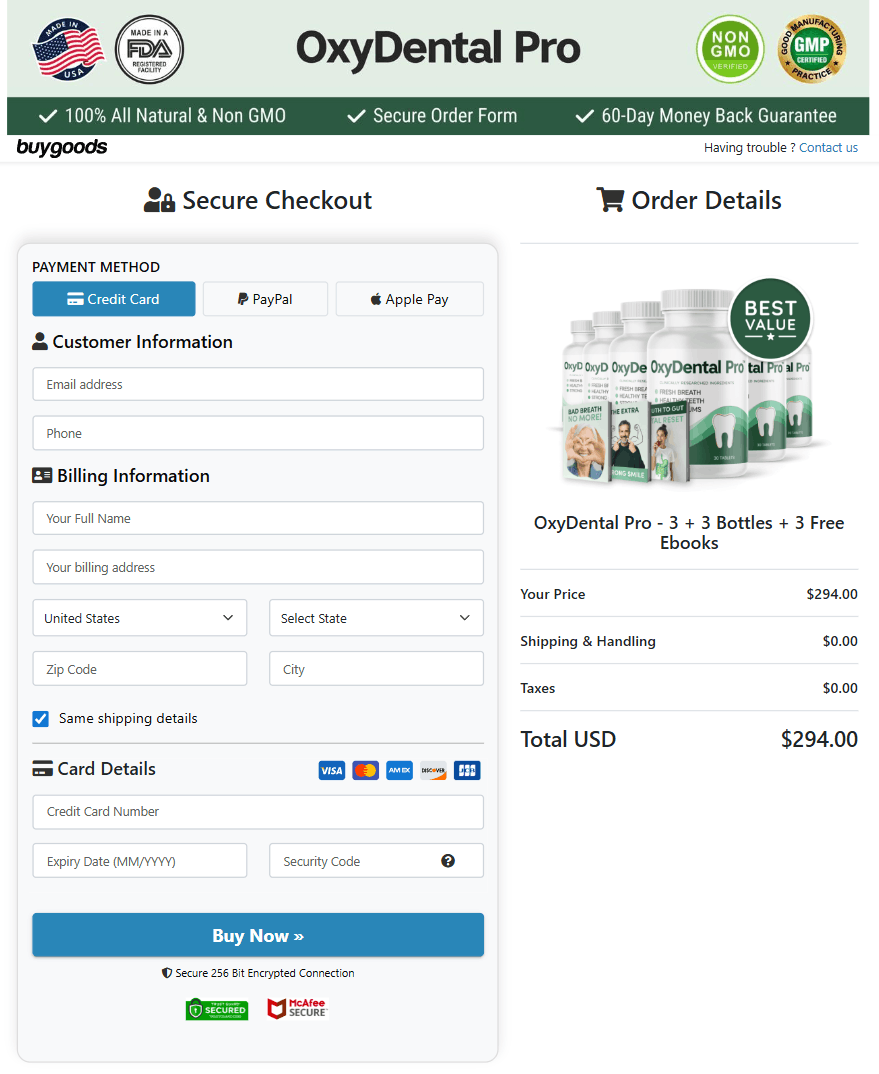 OxyDental Pro Secure Checkout Page